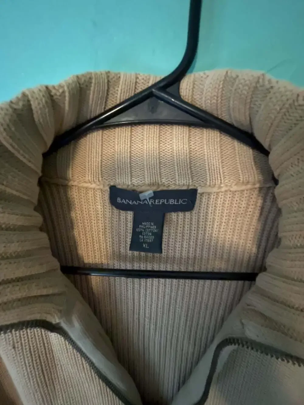 Banana Republic Men's Full Zip Ribbed Knit Mock Neck Sweater Beige